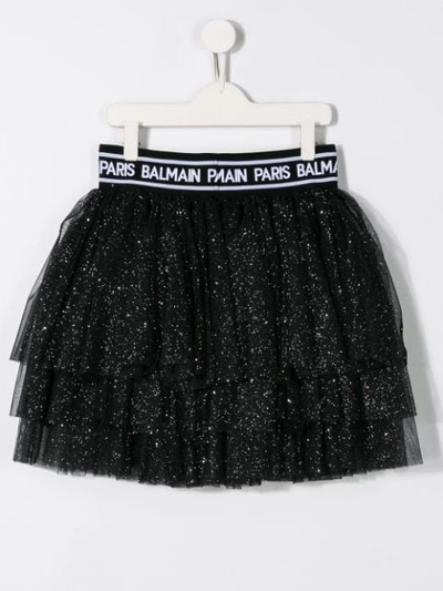 Shop Balmain Glitter Tutu Skirt In Black