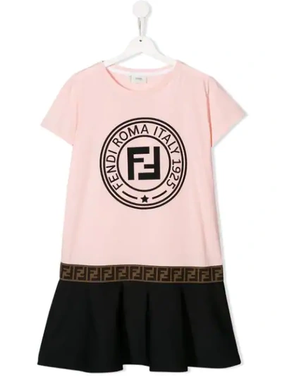 Shop Fendi Teen Logo Print Dress In Pink