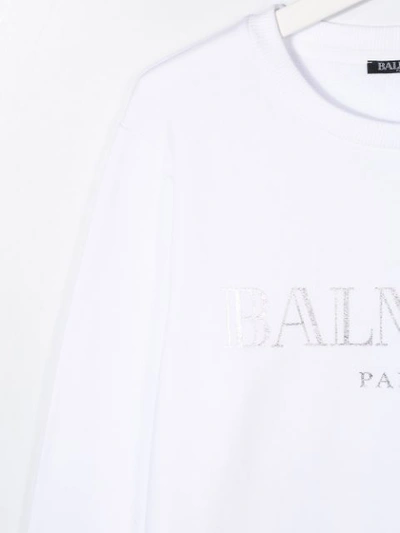 Shop Balmain Teen Logo Print Sweatshirt In White