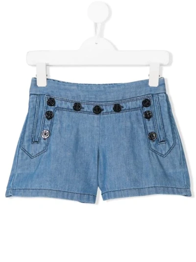 Shop Chloé Pinafore Denim Shorts In Blue
