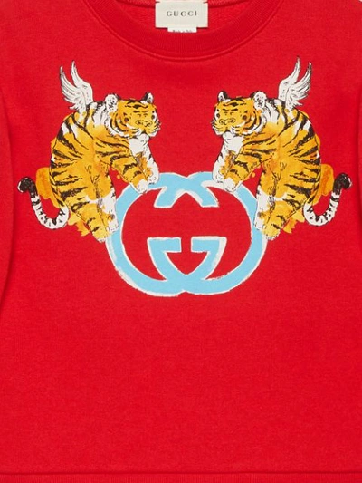 Shop Gucci Children's Sweatshirt With Winged Tigers In Red