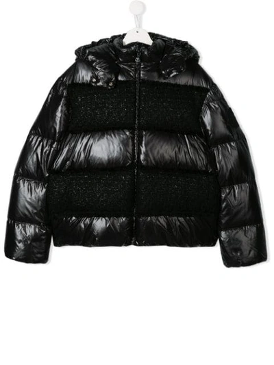 Shop Moncler Teen Contrast Panel Padded Coat In Black