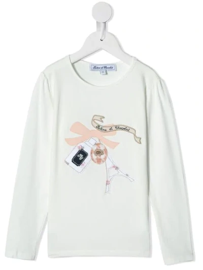 Shop Tartine Et Chocolat Embroidered Cotton Blend T-shirt In White