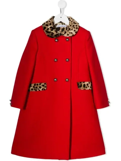 Shop Dolce & Gabbana Leopard Print Detail Coat In Red