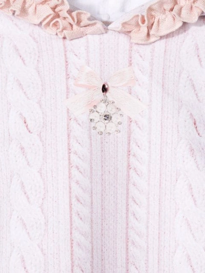 Shop Lapin House Hooded Cable Knit Print Dress In Pink