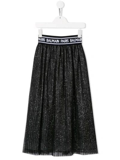Shop Balmain Logo Waistband Skirt In Black