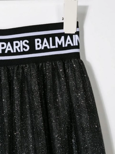 Shop Balmain Logo Waistband Skirt In Black