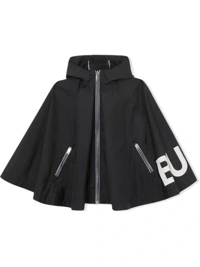 Shop Burberry Logo Print Hooded Cape In Black