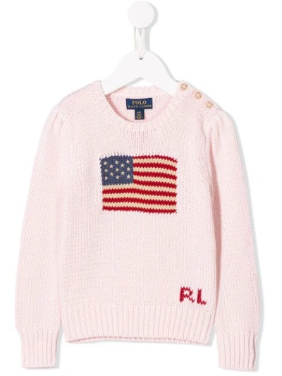 Shop Ralph Lauren Flag Knit Sweater In Pink