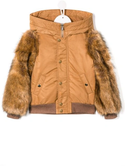 Shop Chloé Faux Fur Sleeve Jacket In Neutrals
