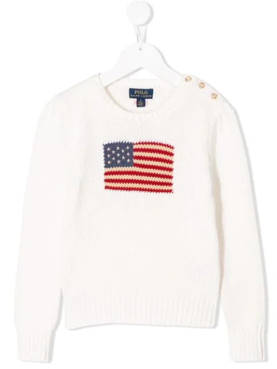 Shop Ralph Lauren American Flag Knit Jumper In White