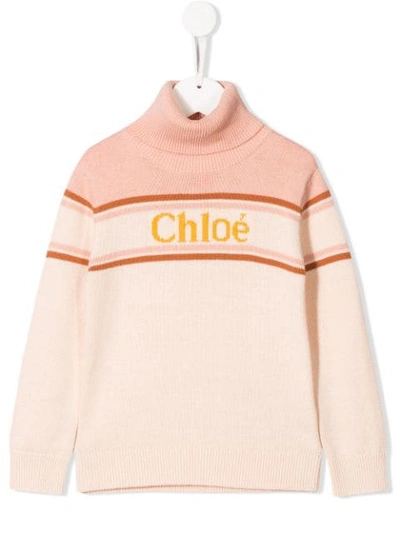 Shop Chloé Knitted Logo Turtleneck Jumper In Pink