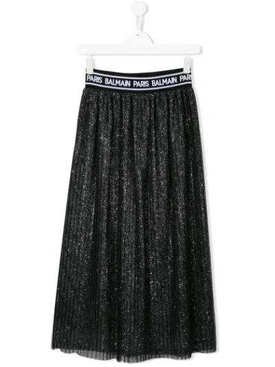 Shop Balmain Teen Logo Waistband Skirt In Black