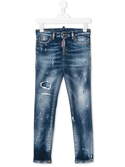 Shop Dsquared2 Paint Splattered Jeans In Blue