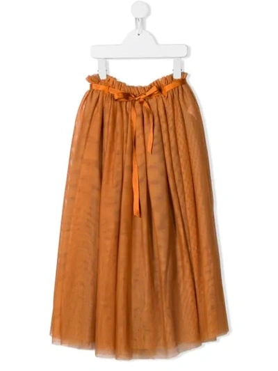 Shop Anja Schwerbrock Belted Tulle Midi Skirt In Orange