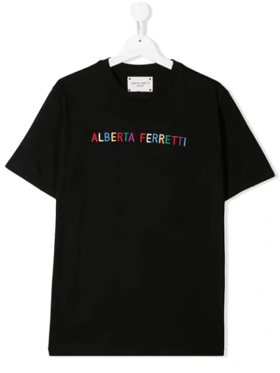 Shop Alberta Ferretti Teen Logo Embroidered T-shirt In Black
