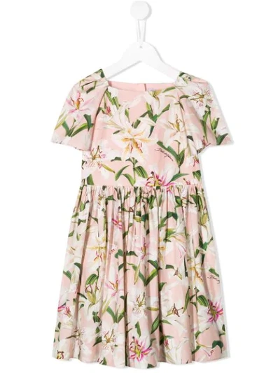 Dolce & Gabbana Kids' Girl's Lily Floral Print Short-sleeve Dress In Lilies  Print