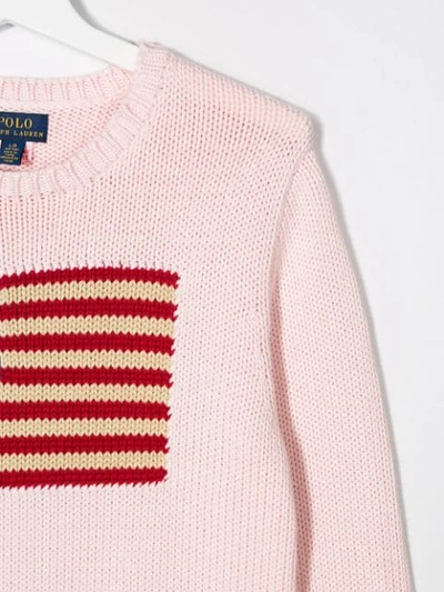 Shop Ralph Lauren Teen American Flag Knit Jumper In Pink
