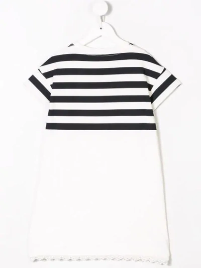 Shop Moncler Striped Logo Patch Dress In White