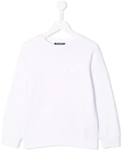 Shop Balmain Printed Logo Sweatshirt In White