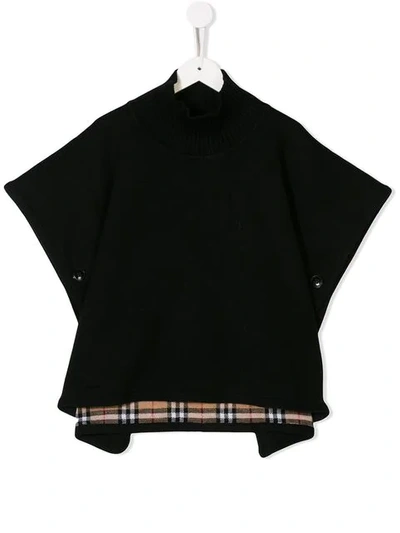 Shop Burberry Teen Checked Trim Poncho In Black