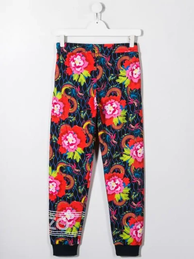 Shop Kenzo Teen Floral Print Track Pants In Blue