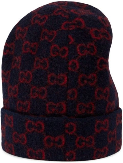 Shop Gucci Gg Knitted Beanie In Blue