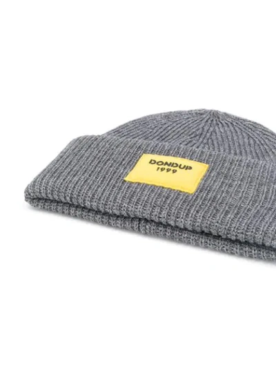 Shop Dondup Logo Knitted Beanie In Grey