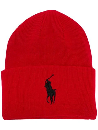 Shop Polo Ralph Lauren Embroidered Logo Beanie In Red