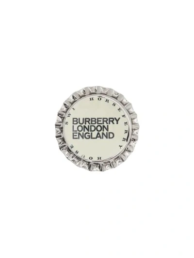 Shop Burberry Bottle Cap Brooch In Silver