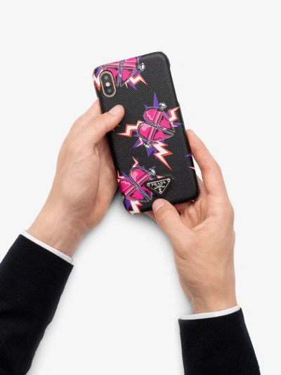 Shop Prada Iphone Xs Max Graphic Print Phone Case In Black