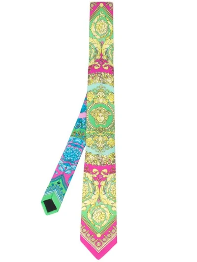 Shop Versace Barocco Print Tie In Green