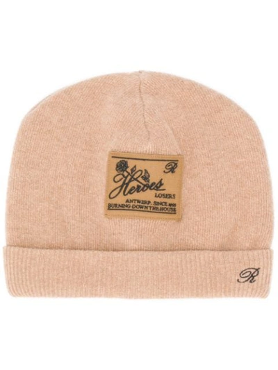 Shop Raf Simons Heroes Losers Patch Beanie Hat In Brown