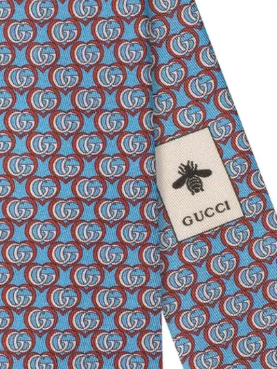 Shop Gucci Monogram Print Tie In Blue