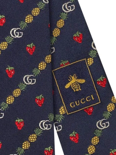 Shop Gucci Double G Pineapple Strawberry Tie In Blue