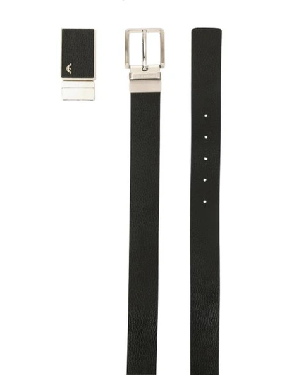 Shop Emporio Armani Classic Square Buckle Belt In Black