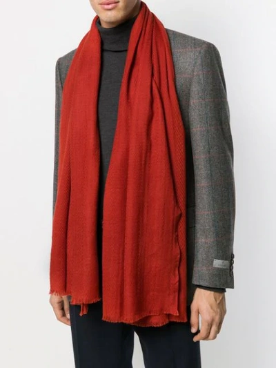Shop Altea Chevron Knit Frayed Edge Scarf In Red
