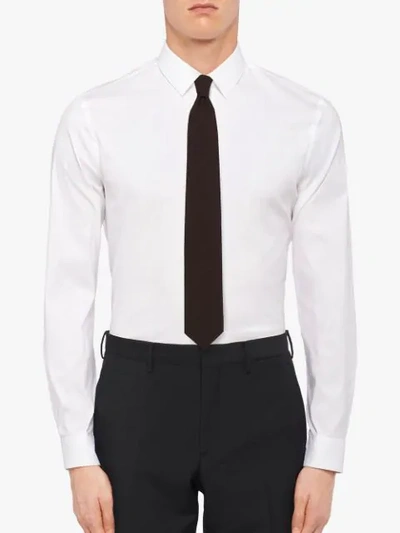 Shop Prada Satin Pointed-tip Tie In Brown