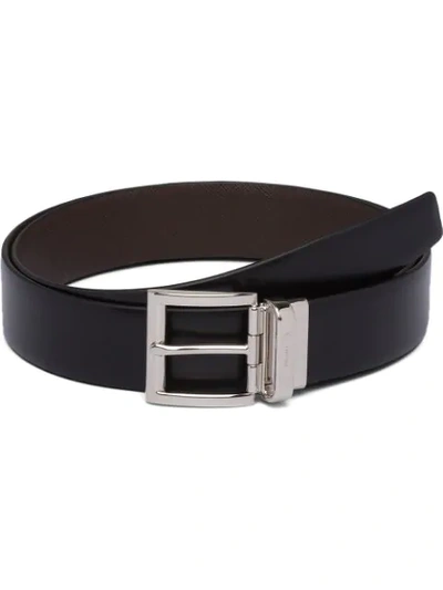 Shop Prada Reversible Saffiano Belt In Black