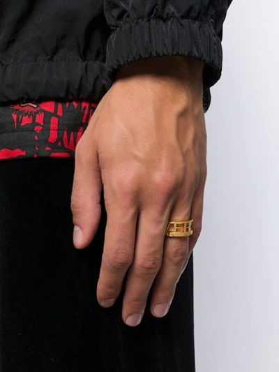 Shop Versace Medusa Logo Lettering Ring In Gold