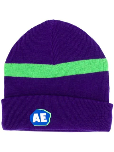 Shop Ader Error Knitted Beanie Hat In Purple