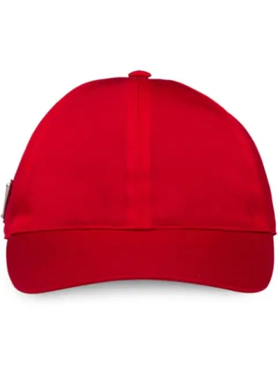 Shop Prada Triangle Logo Baseball Cap In Red