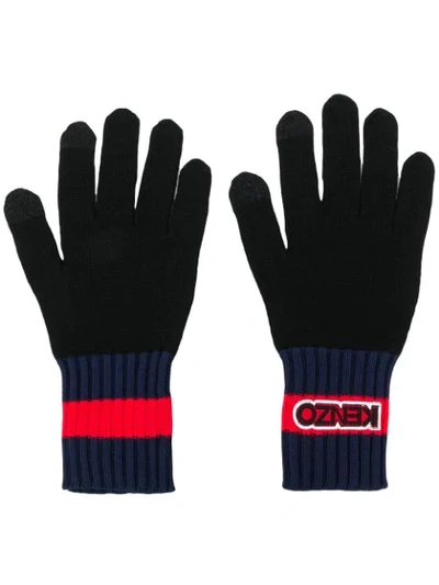 Shop Kenzo Rib-knit Trim Gloves In 99 Black
