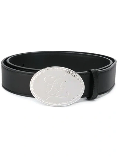 Shop Fendi Karligraphy Oval Buckle Belt In Black