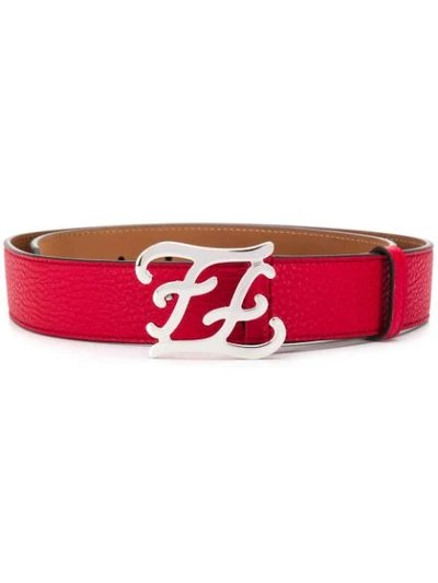 Shop Fendi Karligraphy Buckle Belt In Red