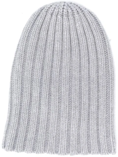 Shop Laneus Ribbed Cashmere Beanie In Grey