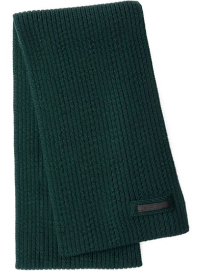 Shop Prada Rib-knit Scarf In Green