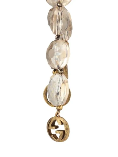 Shop Gucci Floral Detail Beaded Drop Earrings In Gold