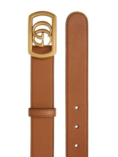 Shop Gucci Leather Belt With Framed Double G In Brown