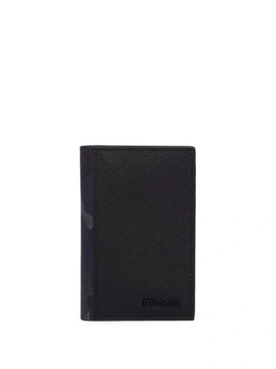 New Prada Black Saffiano Leather Camouflage Print Vertical Card